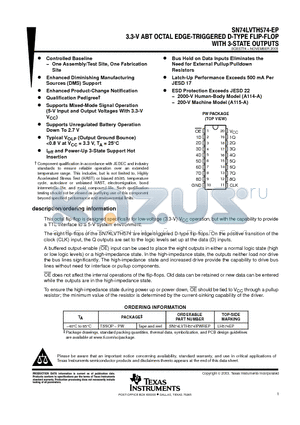 SN74LVTH574-EP datasheet - 3.3-V ABT OCTAL EDGE-TRIGGERED D-TYPE FLIP-FLOP WITH 3-STATE OUTPUTS