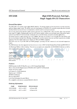 STC232EESE datasheet - High ESD-Protected, Fail-Safe , Single Supply RS-232 Transceivers