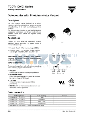 TCDT1100 datasheet - Optocoupler with Phototransistor Output