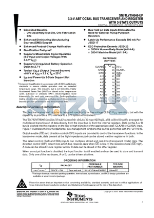 SN74LVTH646-EP datasheet - 3.3-V ABT OCTAL BUS TRANSVEIVER AND REGISTER WITH 3-STATE OUTPUTS