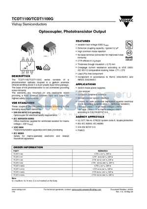 TCDT1101 datasheet - Optocoupler, Phototransistor Output
