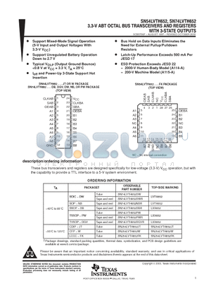 SN74LVTH652 datasheet - 3.3V ABT OCTAL BUS TRANSCEIVERS AND REGISTERS WITH 3-STATE OUTPUTS