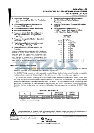 SN74LVTH652-EP datasheet - 3.3-V ABT OCTAL BUS TRANSCEIVER AND REGISTER WITH 3-STATE OUTPUTS