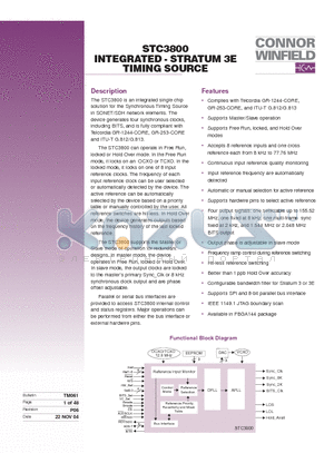 STC3800 datasheet - INTEGRATED - STRATUM 3E TIMING SOURCE