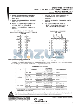 SN74LVTH652DBRE4 datasheet - 3.3V ABT OCTAL BUS TRANSCEIVERS AND REGISTERS WITH 3-STATE OUTPUTS