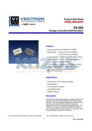 VS-502-BFC-FNN-1344.3256 datasheet - Voltage Controlled SAW Oscillator