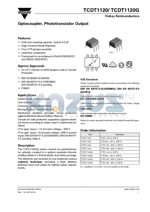 TCDT1122 datasheet - Optocoupler with Phototransistor Output
