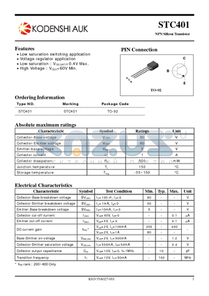 STC401 datasheet - NPN Silicon Transistor