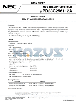 UPD23C256112AGY-XXX-MKH datasheet - NAND INTERFACE 256M-BIT MASK-PROGRAMMABLE ROM