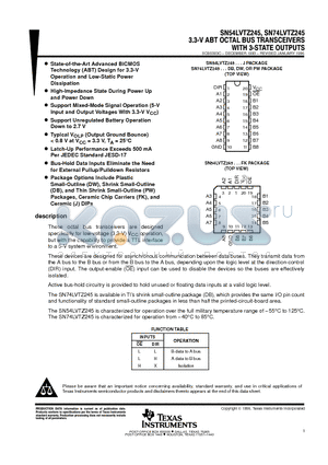SN74LVTZ245DBLE datasheet - 3.3-V ABT OCTAL BUS TRANSCEIVERS WITH 3-STATE OUTPUTS