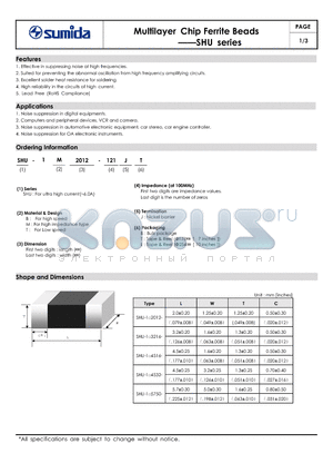 SHU-1M2012-400 datasheet - Multilayer Chip Ferrite Beads