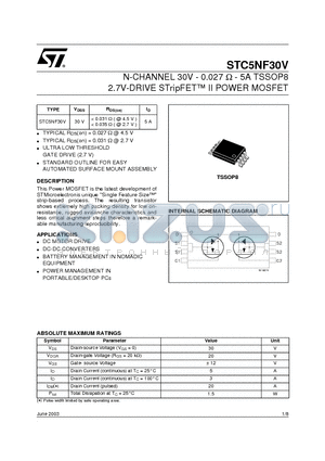 STC5NF30V datasheet - N-CHANNEL 30V - 0.027 OHM - 5A TSSOP8 2.7V-DRIVE STripFET II POWER MOSFET
