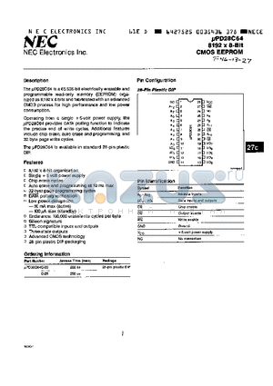 UPD28C64 datasheet - 65536-Bit Electrically Erasable And Programmable Read-Only Memory