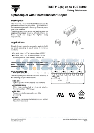 TCET1101G datasheet - Optocoupler with Phototransistor Output