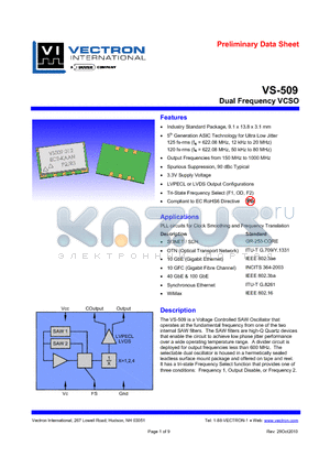 VS-509-ECE-KAAN datasheet - Dual Frequency VCSO
