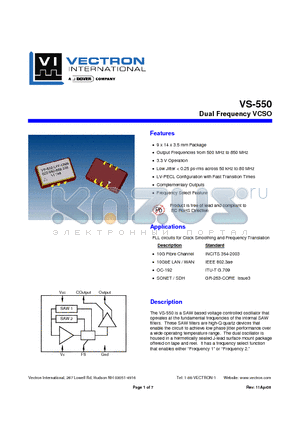 VS-550 datasheet - Dual Frequency VCSO