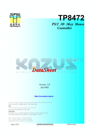 TP8472AM datasheet - PS/2 3D 3Key Mouse Controller