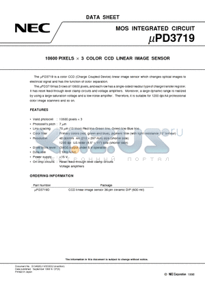 UPD3719D datasheet - 10600 PIXELS x 3 COLOR CCD LINEAR IMAGE SENSOR