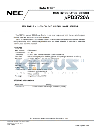 UPD3720A datasheet - 2700 PIXELS x 3 COLOR CCD LINEAR IMAGE SENSOR