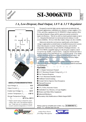 SI-3006KWD-TL datasheet - 1A, Low-Dropout, Dual Output, 1.8V & 3.3V Regulator