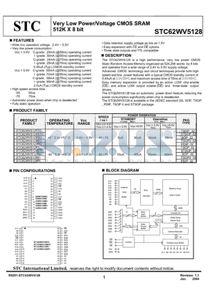 STC62WV5128EL datasheet - Very Low Power/Voltage CMOS SRAM