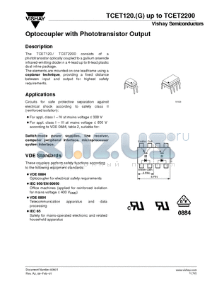 TCET1202 datasheet - Optocoupler with Phototransistor Output