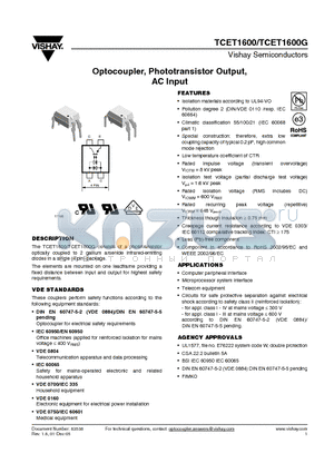 TCET1600_05 datasheet - Optocoupler, Phototransistor Output, AC Input