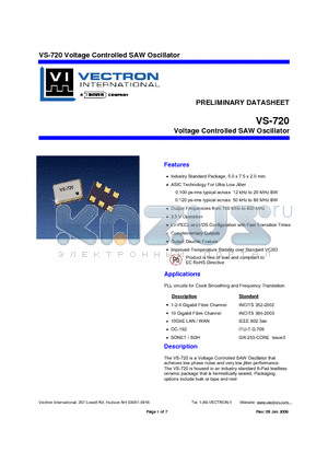 VS-720-LFC-FAC-693.4830 datasheet - Voltage Controlled SAW Oscillator