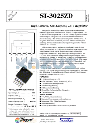 SI-3025ZD-TL datasheet - High-Current, Low-Dropout, 2.5 V Regulator