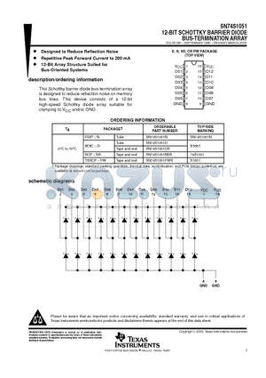 SN74S1051 datasheet - 12-BIT SCHOTTKY BARRIER DIODE BUS-TERMINATION ARRAY