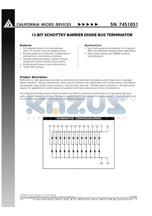 SN74S1051 datasheet - 12-BIT SCHOTTKY BARRIER DIODE BUS TERMINATOR