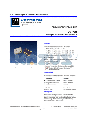 VS-720-LFD-CAA-693.4830 datasheet - Voltage Controlled SAW Oscillator