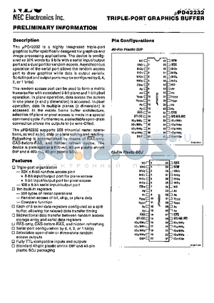 UPD42232 datasheet - TRIPLE-PORT GRAPHICS BUFFER