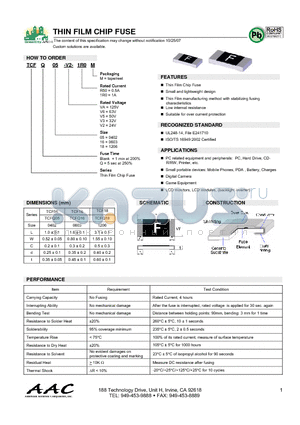 TCF16-V6-R501R0M datasheet - THIN FILM CHIP FUSE