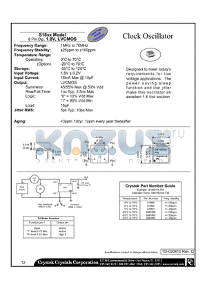 S1890 datasheet - Clock Oscillator 8 Pin Dip, 1.8V, LVCMOS