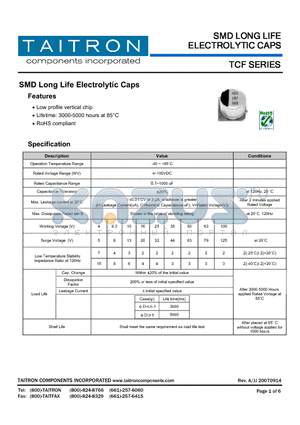 TCF datasheet - SMD Long Life Electrolytic Caps
