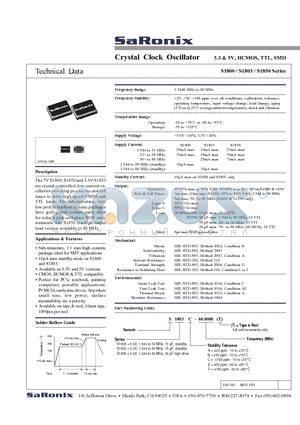 S1850 datasheet - Crystal Clock Oscillator 3.3 & 5V, HCMOS, TTL, SMD
