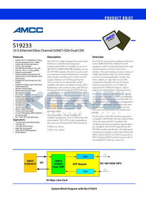 S19235 datasheet - 10 G Ethernet/Fibre Channel/SONET/SDH Dual CDR