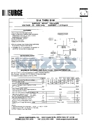 S1A datasheet - SURFACE MOUNT RECTIFIER VOLTAGE - 50 TO 1000 Volts CURRENT - 1.0 Ampere