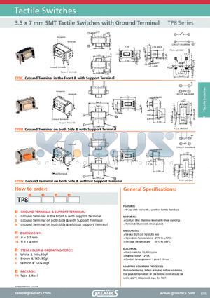 TP8B14BTR datasheet - 3.5 x 7 mm SMT Tactile Switches with Ground Terminal