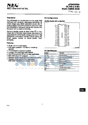 UPD43256A datasheet - 32,768 X 8-BIT STATIC CMOS RAM