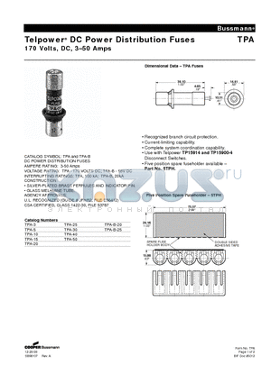 TPA-50 datasheet - Telpower^ DC Power Distribution Fuses 170 Volts, DC, 350 Amps