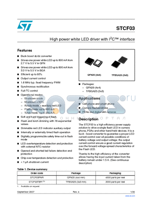 STCF03 datasheet - High power white LED driver with I2C interface