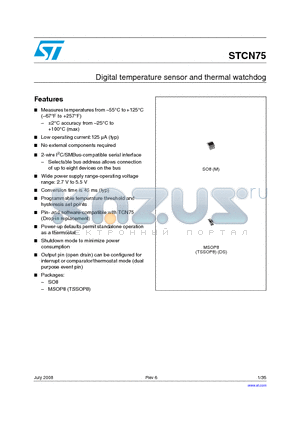 STCN75DS2E datasheet - Digital temperature sensor and thermal watchdog