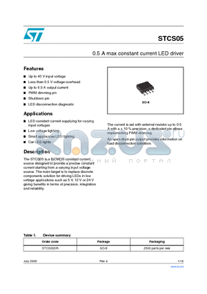 STCS05DR datasheet - 0.5 A max constant current LED driver