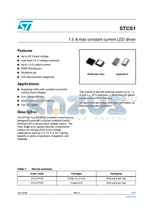 STCS1 datasheet - 1.5 A max constant current LED driver