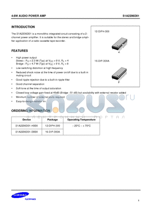 S1A2206D01-H0B0 datasheet - 4.6W AUDIO POWER AMP