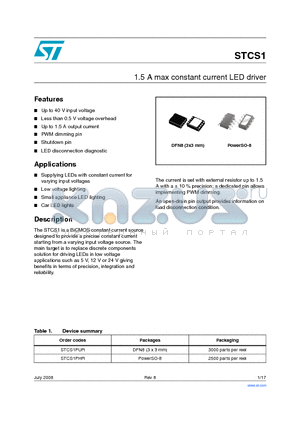 STCS1_08 datasheet - 1.5 A max constant current LED driver