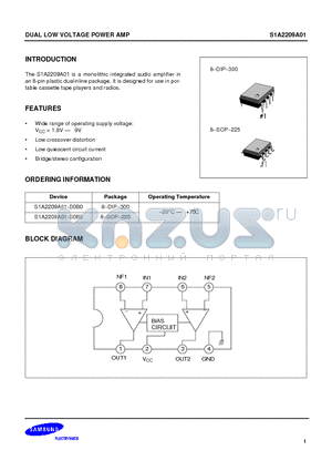S1A2209A01-D0B0 datasheet - DUAL LOW VOLTAGE POWER AMP