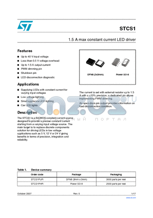 STCS1PHR datasheet - 1.5 A max constant current LED driver